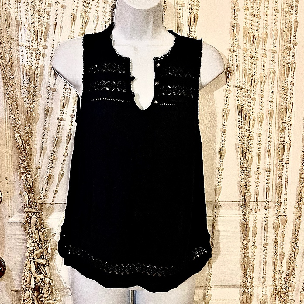 Bleuh Ciel classy crochet vintage style dark navy sleeveless top